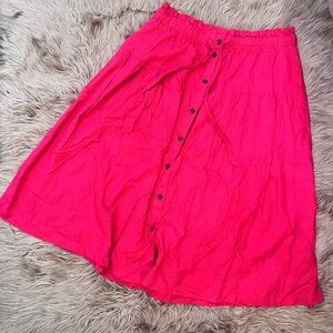 Vibrant Pink Button-Down Linen Skirt
